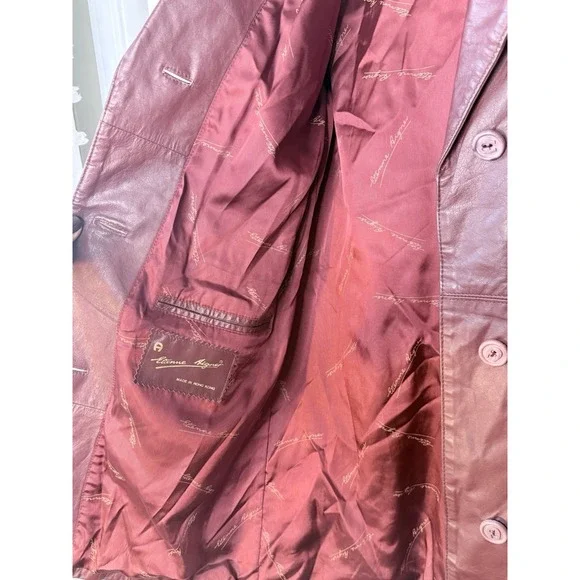 Vintage Etienne Aigner Oxblood Red Leather Short Trench Coat Sz M? - Picture 9 of 16
